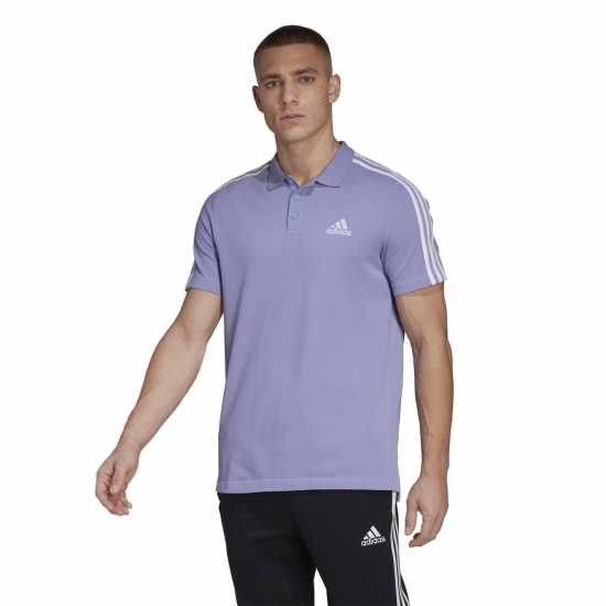 Adidas Блуза С Яка Mens Cotton 3-Stripes Polo Shirt Purple/White Мъжко облекло за едри хора