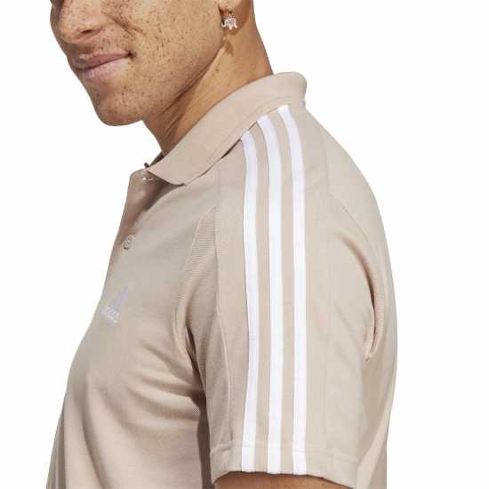 Adidas Блуза С Яка Mens Cotton 3-Stripes Polo Shirt Wonder Taupe Мъжко облекло за едри хора