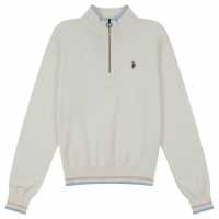 Us Polo Assn Пуловер С Цип Quarter Zip Jumper Star White Дамски пуловери и жилетки
