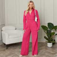 Textured Wide Leg Trousers Co-Ord Pink Дамско облекло плюс размер