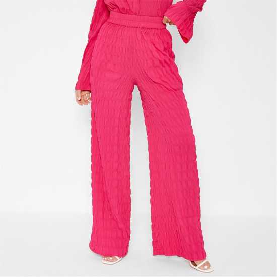 Textured Wide Leg Trousers Co-Ord Pink Дамско облекло плюс размер