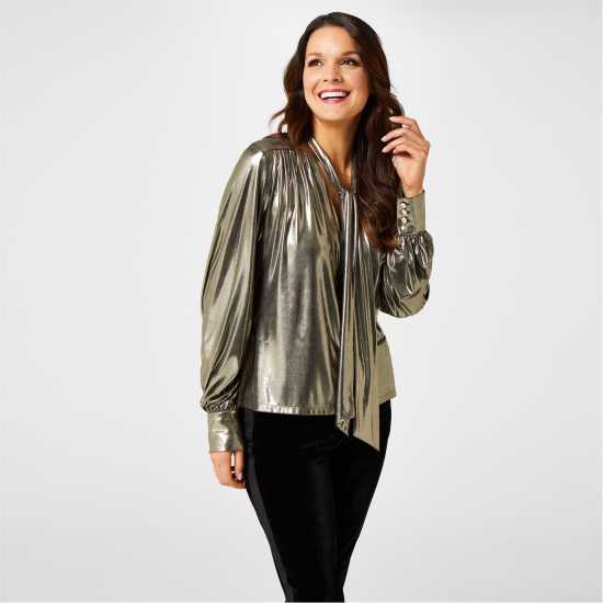Biba X Tess Daly Shimmer Blouse Злато Дамски ризи и тениски