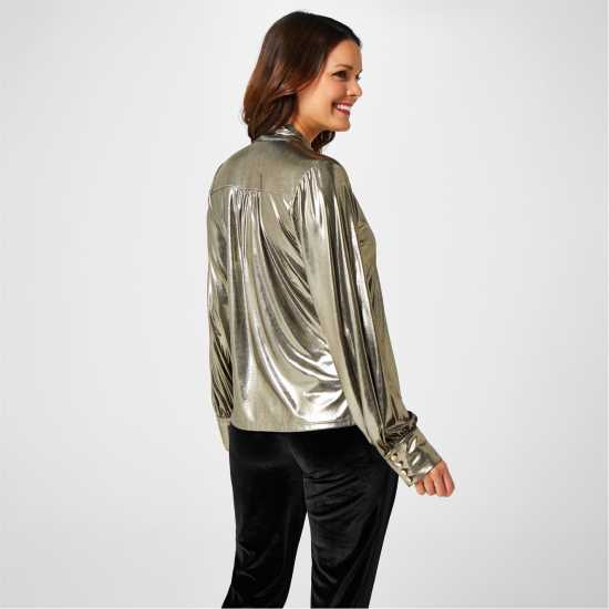 Biba X Tess Daly Shimmer Blouse Злато Дамски ризи и тениски
