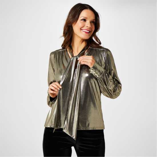 Biba X Tess Daly Shimmer Blouse Злато Дамски ризи и тениски