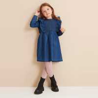 Girls Denim Embroidered Dress Blue  Детски поли и рокли