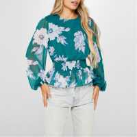 Floral Print Chiffon Shirred Peplum Top  Дамски ризи и тениски