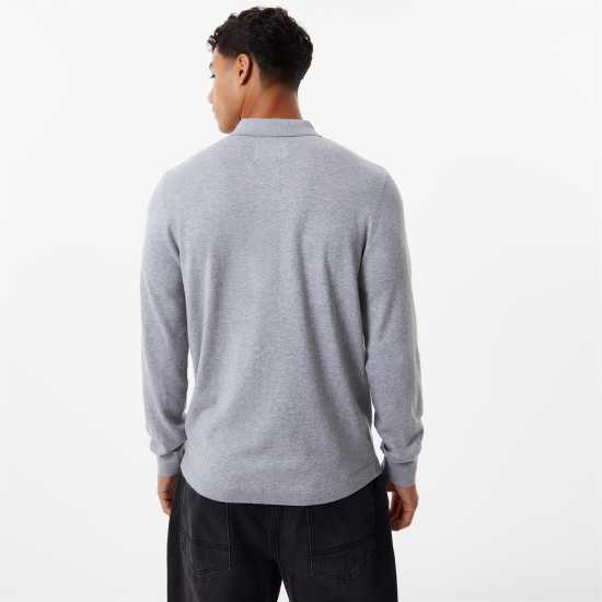 Jack Wills Long Sleeve Knitted Polo Grey Marl Мъжки тениски с яка