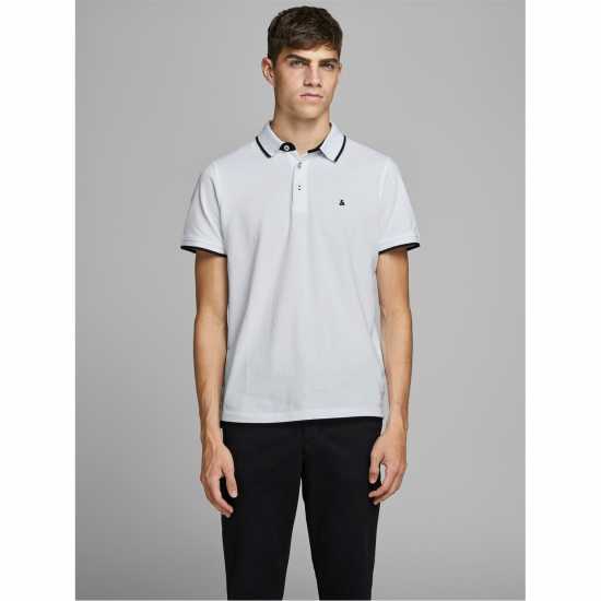 Jack And Jones Блуза С Яка Paulos Tipped Pique Short Sleeve Polo Shirt Бяло Мъжко облекло за едри хора