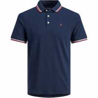 Jack And Jones Блуза С Яка Paulos Tipped Pique Short Sleeve Polo Shirt Нави блейзър Мъжко облекло за едри хора