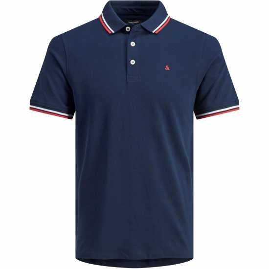 Jack And Jones Блуза С Яка Paulos Tipped Pique Short Sleeve Polo Shirt Нави блейзър Мъжко облекло за едри хора