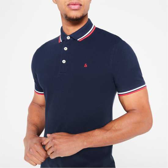 Jack And Jones Блуза С Яка Paulos Tipped Pique Short Sleeve Polo Shirt Нави блейзър Мъжко облекло за едри хора