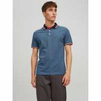 Jack And Jones Блуза С Яка Paulos Tipped Pique Short Sleeve Polo Shirt Denim Blue Мъжко облекло за едри хора