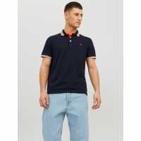 Jack And Jones Блуза С Яка Paulos Tipped Pique Short Sleeve Polo Shirt Black Navy Мъжко облекло за едри хора