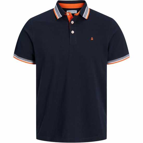 Jack And Jones Блуза С Яка Paulos Tipped Pique Short Sleeve Polo Shirt Black Navy Мъжко облекло за едри хора