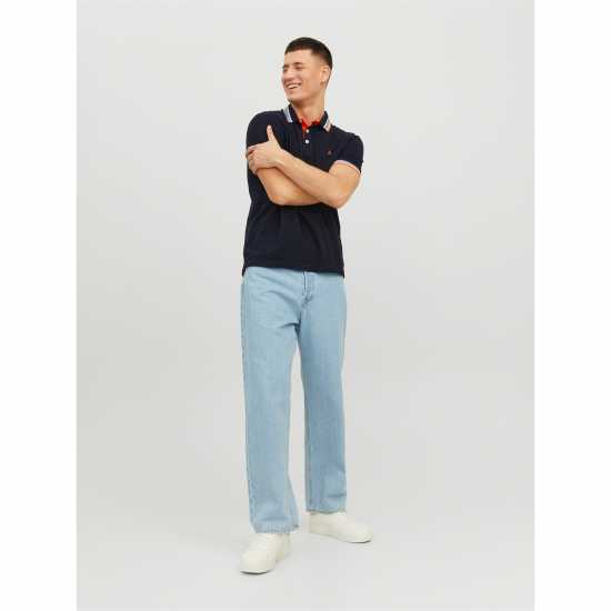 Jack And Jones Блуза С Яка Paulos Tipped Pique Short Sleeve Polo Shirt Black Navy Мъжко облекло за едри хора