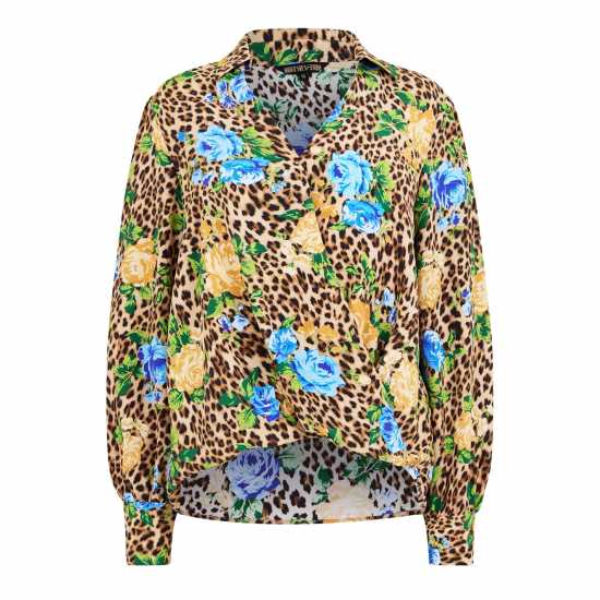 Дамски ризи и тениски Biba Тениска Wrap Front Shirt Леопард Флорал Biba Тениска Wrap Front Shirt Леопард Флорал Дамски ризи и тениски