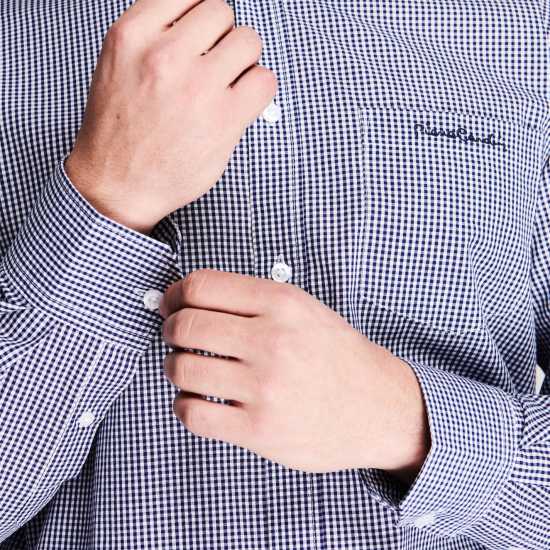 Pierre Cardin Мъжка Риза Дълъг Ръкав Long Sleeve Shirt Mens Nvy S Gingham - Мъжки ризи