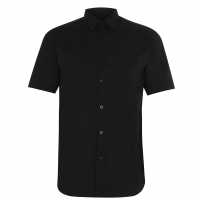 Pierre Cardin Мъжка Риза Къс Ръкав Short Sleeve Shirt Mens Plain Black Мъжко облекло за едри хора