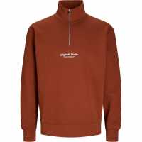 Мъжко Горнище С Цип Jack And Jones Jones Quarter Zip Top Mens Бранди Браун 