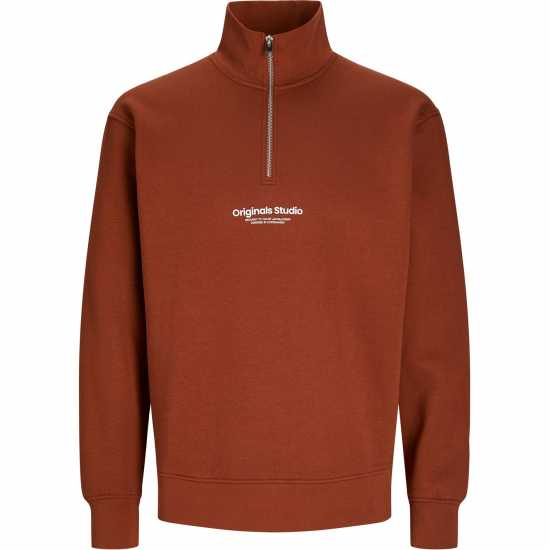 Мъжко Горнище С Цип Jack And Jones Jones Quarter Zip Top Mens Бранди Браун 