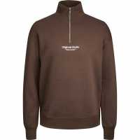 Мъжко Горнище С Цип Jack And Jones Jones Quarter Zip Top Mens Шоколаден браон 