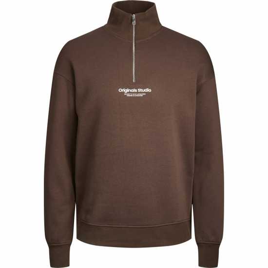 Мъжко Горнище С Цип Jack And Jones Jones Quarter Zip Top Mens Шоколаден браон 