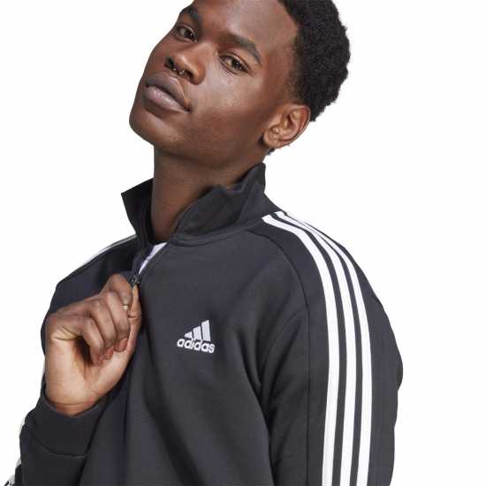 Adidas Мъжко Горнище С Цип 3 Stripe Zip Top Mens Черно/Бяло Мъжки полар