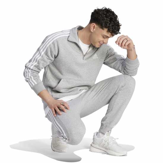 Adidas Мъжко Горнище С Цип 3 Stripe Zip Top Mens MedGrey/White Мъжки полар