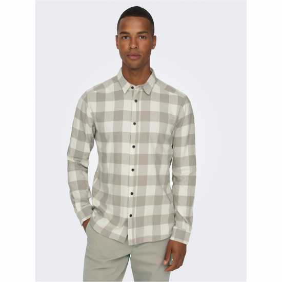 Only And Sons Карирана Риза Дълъг Ръкав Long Sleeve Check Shirt Античен бял Мъжки ризи