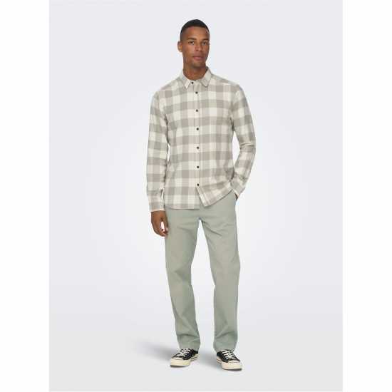 Only And Sons Карирана Риза Дълъг Ръкав Long Sleeve Check Shirt Античен бял Мъжки ризи