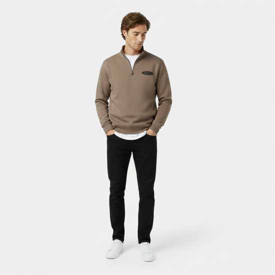 Jack Wills Men's Americano Cotton Long Sleeve Oversized Fit 1/4 Zip Fleece Бледо кафяво Jack Wills Men's Americano Cotton Long Sleeve Oversized Fit 1/4 Zip Fleece Бледо кафяво
