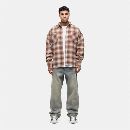 Good For Nothing Check Heavy Overshirt Оранжево Мъжки ризи