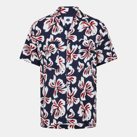 Pretty Green Pg Bauhaus Cuban Col Sn53 Морска синьо Мъжки ризи