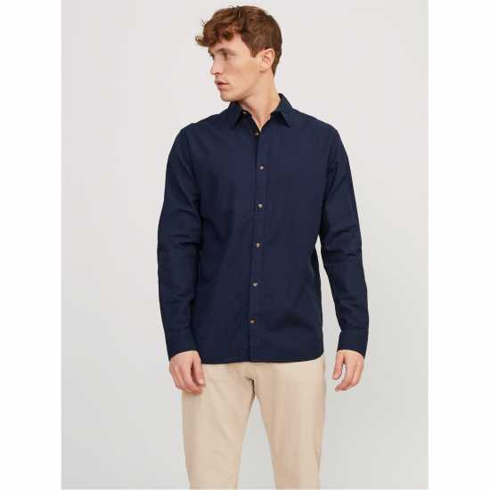 Мъжки ризи Jack And Jones Long Sleeve Linen Shirt Нави блейзър Jack And Jones Long Sleeve Linen Shirt Нави блейзър Мъжки ризи