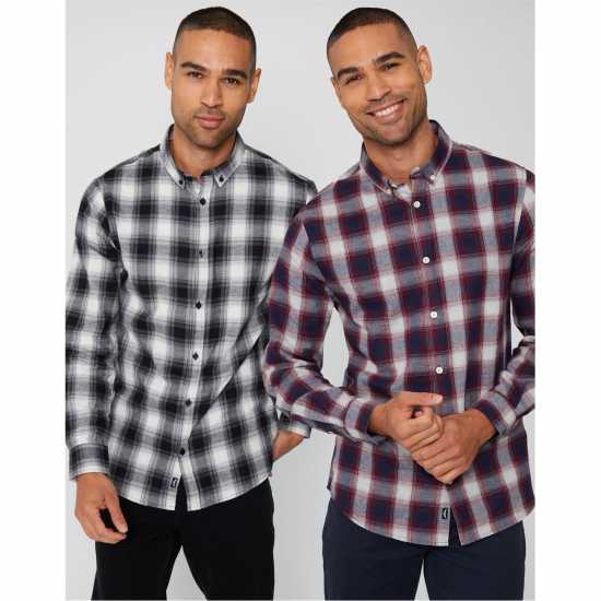 Карирана Мъжка Риза Threadbare Flannel Check Long Sleeve Shirt Mens  Мъжки ризи
