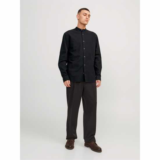 Jack And Jones Long-Sleeve Buttoned Linen Shirt Черно Jack And Jones Long-Sleeve Buttoned Linen Shirt Черно