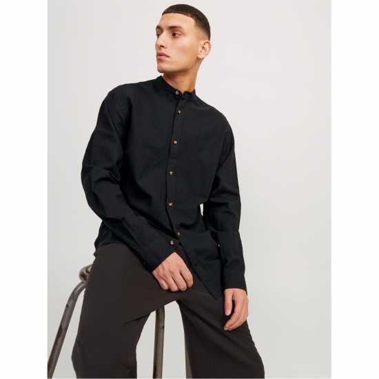 Jack And Jones Long-Sleeve Buttoned Linen Shirt Черно Jack And Jones Long-Sleeve Buttoned Linen Shirt Черно