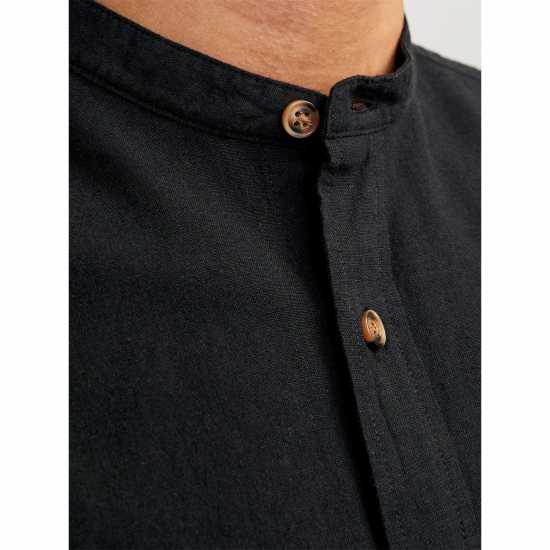 Jack And Jones Long-Sleeve Buttoned Linen Shirt Черно Jack And Jones Long-Sleeve Buttoned Linen Shirt Черно