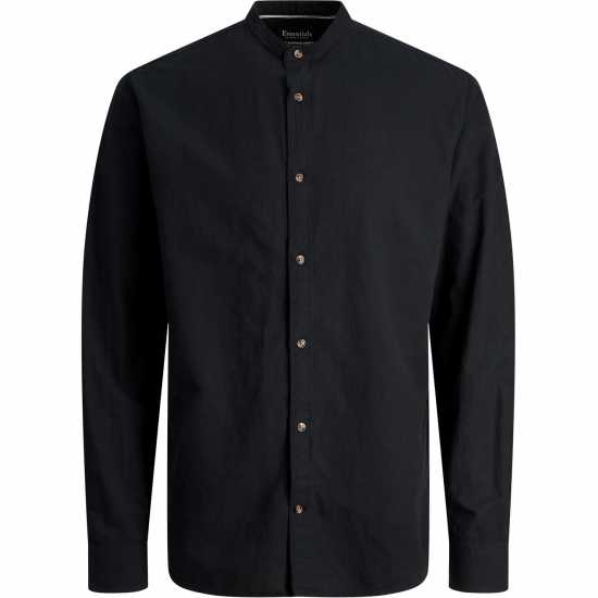 Jack And Jones Long-Sleeve Buttoned Linen Shirt Черно Jack And Jones Long-Sleeve Buttoned Linen Shirt Черно