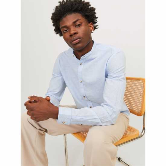 Jack And Jones Long-Sleeve Buttoned Linen Shirt Кешмир Син 