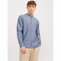 Jack And Jones Long-Sleeve Buttoned Linen Shirt Изчезнало деним 