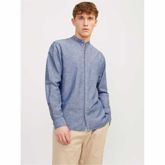 Jack And Jones Long-Sleeve Buttoned Linen Shirt Изчезнало деним Jack And Jones Long-Sleeve Buttoned Linen Shirt Изчезнало деним
