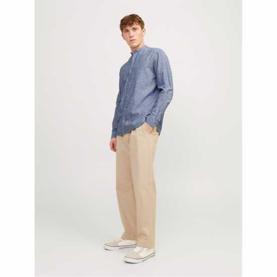 Jack And Jones Long-Sleeve Buttoned Linen Shirt Изчезнало деним Jack And Jones Long-Sleeve Buttoned Linen Shirt Изчезнало деним