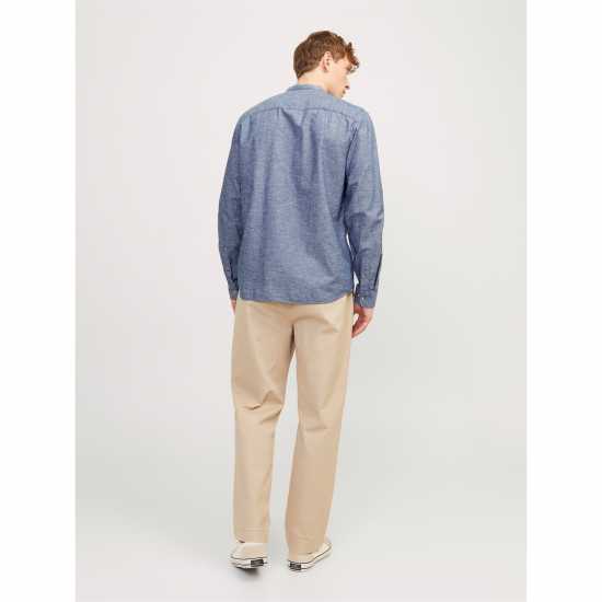 Jack And Jones Long-Sleeve Buttoned Linen Shirt Изчезнало деним Jack And Jones Long-Sleeve Buttoned Linen Shirt Изчезнало деним