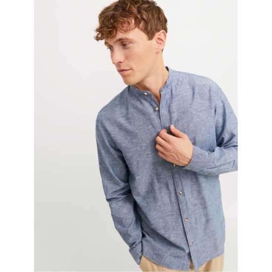 Jack And Jones Long-Sleeve Buttoned Linen Shirt Изчезнало деним Jack And Jones Long-Sleeve Buttoned Linen Shirt Изчезнало деним