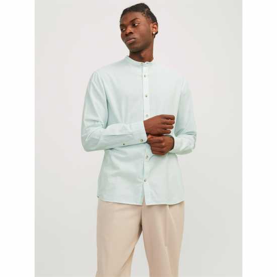 Jack And Jones Long-Sleeve Buttoned Linen Shirt Успокояващо море 