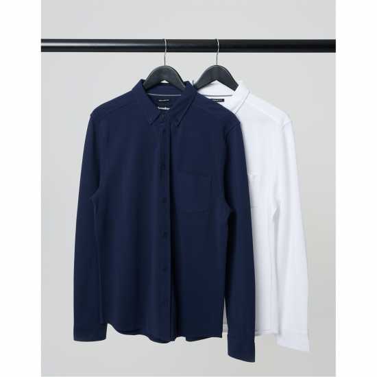 Threadbare Shir Grnrd Sn99 Бяло/Морско синьо Мъжки ризи