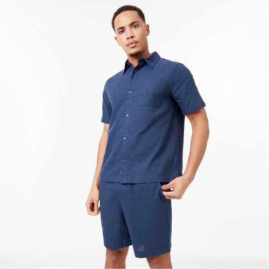 Jack Wills Short Sleeve Linen Shirt Морска синьо Мъжки ризи