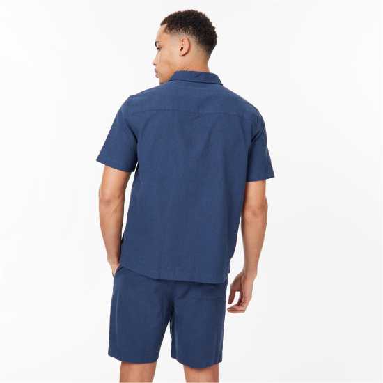 Jack Wills Short Sleeve Linen Shirt Морска синьо Мъжки ризи