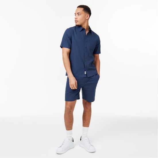 Jack Wills Short Sleeve Linen Shirt Морска синьо Мъжки ризи